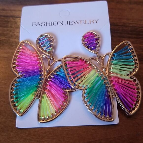 Butterfly earrings cotton thread - Picture 2 of 10